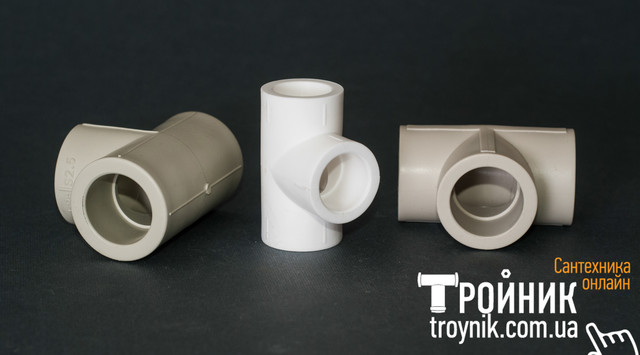 Сполучні прохідні трійники поліпропіленові білі і сірі TEBO і FORA Сполучні прохідні трійники поліпропіленові білі і сірі TEBO і FORA