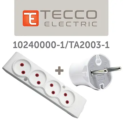 Набір TECCO Колодка 4 пости + штепсельна вилка/без заземлення Білий, фото 1