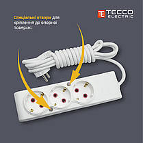 Подовжувач TECCO 4 пости із заземленням 3 м (3*1.0) білий 1 шт./упа, фото 5