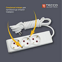 Подовжувач TECCO 6 постів із заземленням 3 м (3*1) білий 1 шт./пач., фото 3
