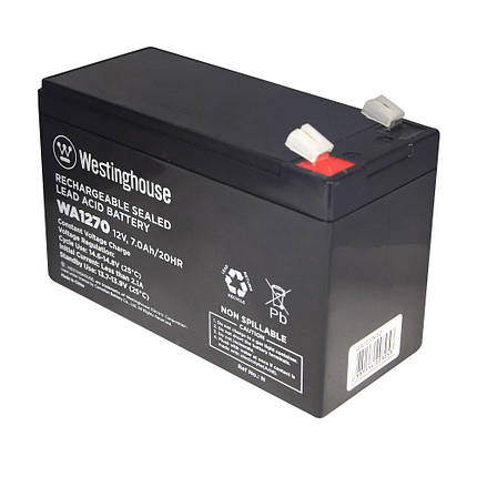 Свинцево-кислотна акумуляторна батарея Westinghouse 12 V, 7 Ah, terminal F2, 1 шт. 94*65*151 мм, фото 3
