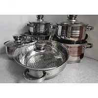 Набор кухонной посуды Vissner (2.1л, 2.9л, 3.4л, 3.9л, 6.5л) 12 предметов из нержавеющей стали VS 1234