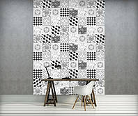 Моющиеся флизелиновые фотообои на кухню 184x254 см Черно-белая плитка - мозаика (10855V4A)+клей