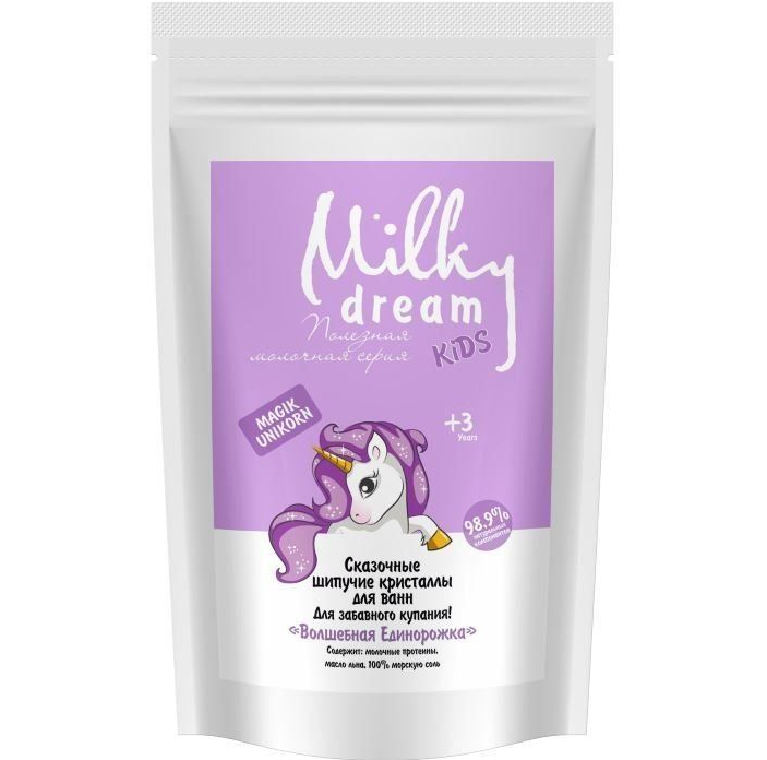 Сіль для ванн для ванн 300гр Чарівна Єдиноріжка Шипучі кристали Milky Dream, фото 1
