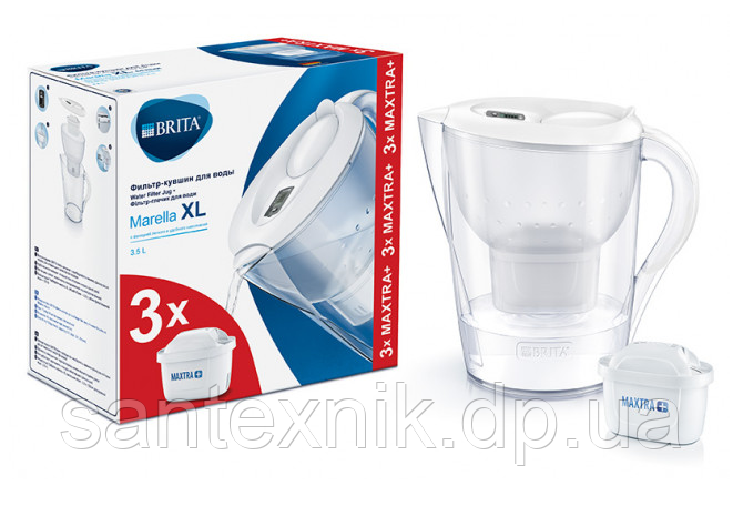Фільтр-глечик для води Бріта (Brita) Марелла (Marella) XL 3,5 л Білий (в комплекті три картриджі Brita)