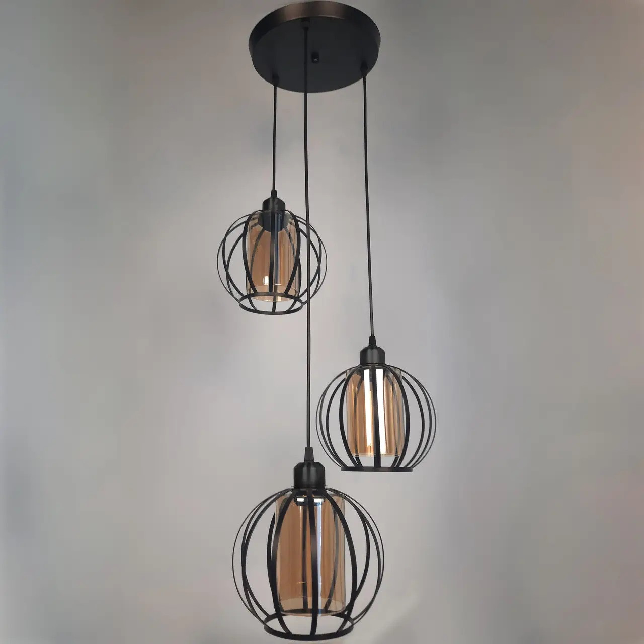 Люстра-подвес металлическая в стиле лофт 3 лампы черная 36х100 см (ID ...