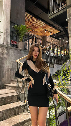 Коктейльна жіноча трикотажна міні сукня в стилі Mugler зі вставками з сітки Smm7938, фото 1
