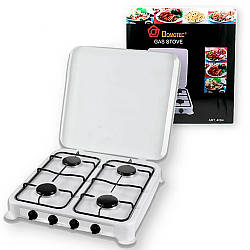 Газова плита на 4 конфорки з кришкою Domotec MS 6604, Біла / Настільна плита / Таганок