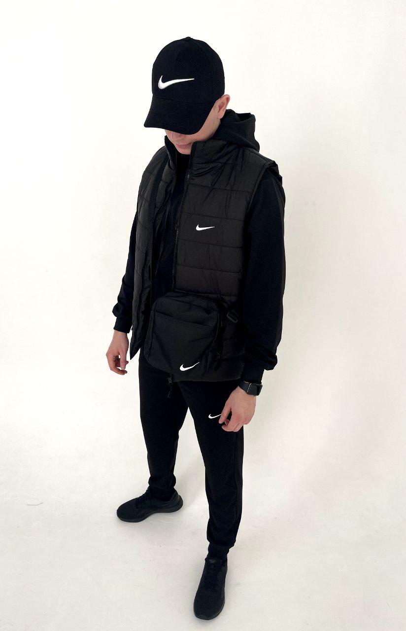 Чоловічий спортивний костюм Nike 7в1 чорний Найк Жилетка + Футболка + Месенджер + Кепка + Шкарпетки