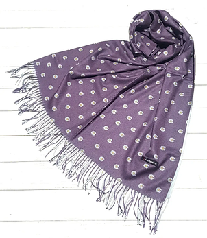 Кашеміровий шарф палантин Ромашки 180*60 см ліловий/сірий, фото 2