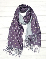 Кашемировый шарф палантин Ромашки 180*60 см лиловый/серый