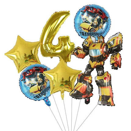 Фонтан із кульок з цифрою Трансформер Бамблбі | Золото, фото 1