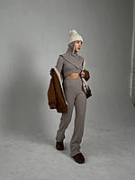Актуальний стильний женский трикотажный костюм Трио - топ, брюки и балаклава Df5314