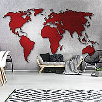 Фотошпалери для кухні 368x254 см Червона карта світу на сірий фон (10893P8)+клей