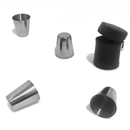 Набір чарок із 4 штук (нерж.) у чохлі (об'єм чарки 40 мл, фото 1