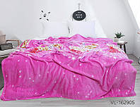 Мягкий теплый плед покрывало велсофт (микрофибра) розовый полуторный Барби 160х220 на диван, кровать