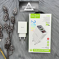 Сзу Блок в розетку Hoco C100A USB + Type-C с индикатором для iPhone iPad Samsung Huawei Xiaomi быстрая зарядка