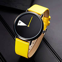 Женские часы Shengke Bright с японским механизмом и кожаным ремешком желтые
