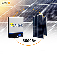 Автономный комплект гибридного инвертора Altek 3,6 кВт и солнечных панелей Risen 400Вт