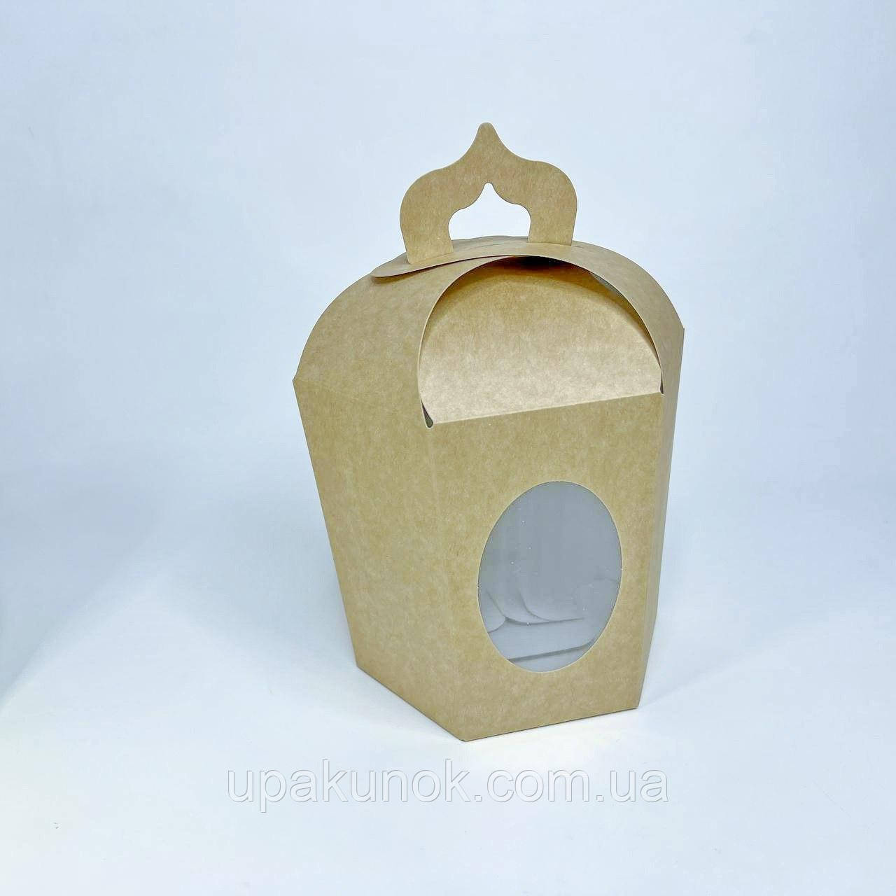 Коробка для Пасхи (ламінована), 165*145*200 мм, з вікном, крафт (Паска до Ø14 см)