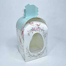Коробка для Пасхи (ламінована), 110*110*180 мм, з вікном, "Бірюзова ніжність"