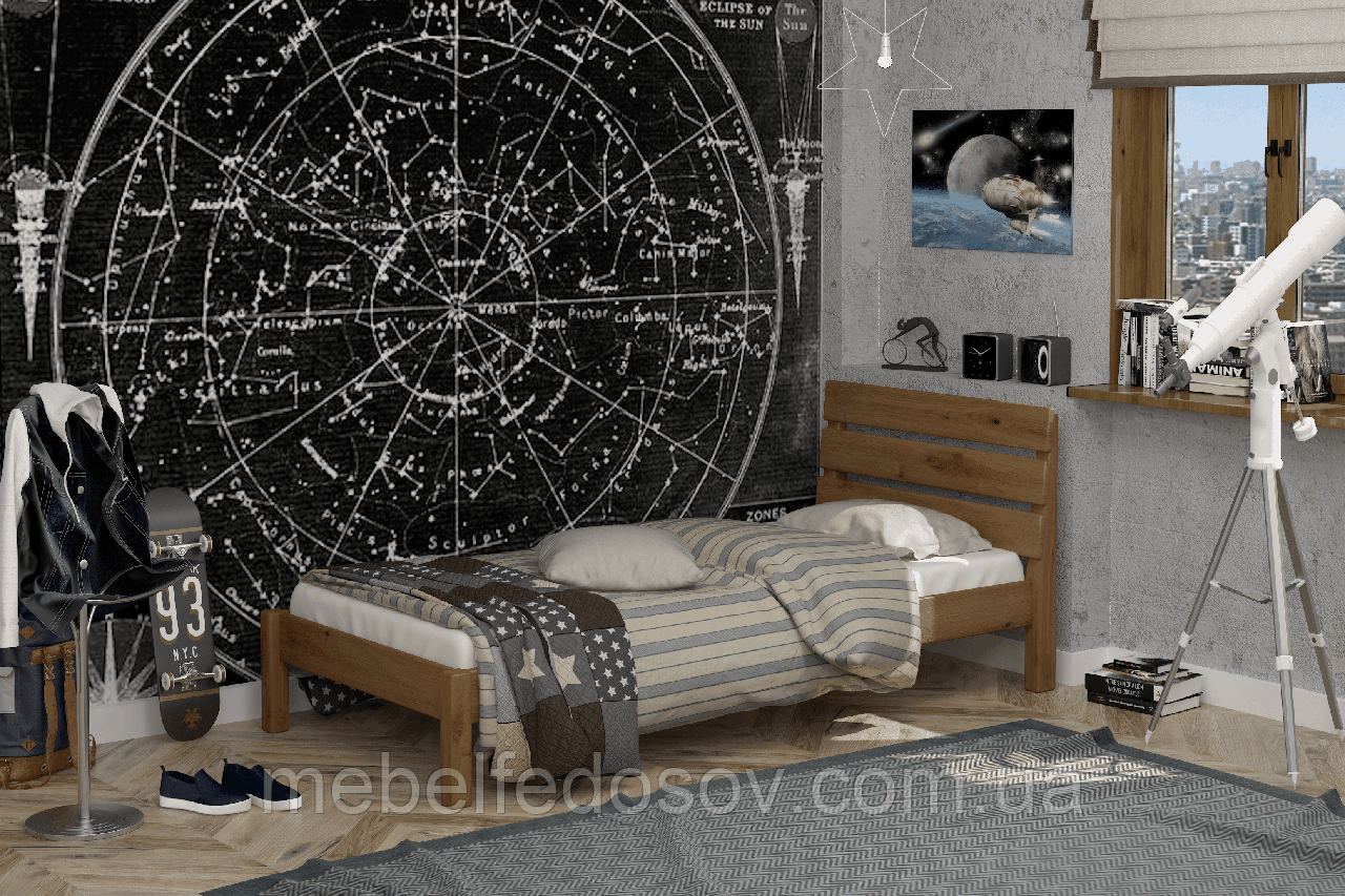 Ліжко дерев'яне Бостон односпальне 80 (Мебегранд/Mebigrand) 910х2080(2080)х860 мм
