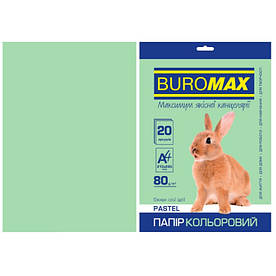 Набір кольорового паперу для друку та творчості 80г/м2, BUROMAX світло-зелений