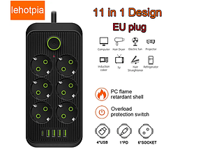 Фільтр живлення Power Socket F06U 6 розеток 4USB + 1 Type-C подовжувач 2м, фото 4