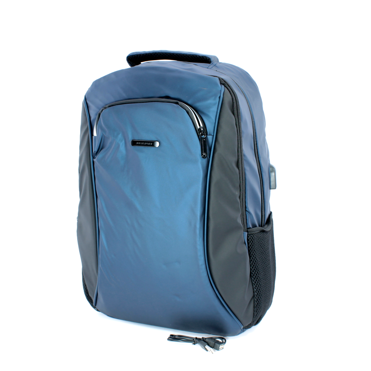 Міський рюкзак 17,5 л, два відділи, USB роз'єм + кабель, фронтальна кишеня розмір: 45*30*13 см, синій, фото 1