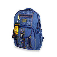 Брезентовий рюкзак757EP, два відділи, п"ять фронтальних кишень розмір 40*30*15см синій