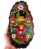 Картина на зрізі дерева панно на стіну сувенір Петриківський розпис 29x15см ЛІТНІЙ ПЕЙЗАЖ інтер'єр Україна, фото 2