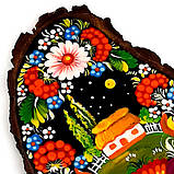 Картина на зрізі дерева панно на стіну сувенір Петриківський розпис 29x15см ЛІТНІЙ ПЕЙЗАЖ інтер'єр Україна, фото 5