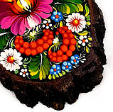 Картина на зрізі дерева панно на стіну сувенір Петриківський розпис 29x15см ЛІТНІЙ ПЕЙЗАЖ інтер'єр Україна, фото 7