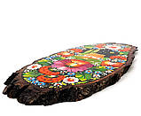 Картина на зрізі дерева панно на стіну сувенір Петриківський розпис 29x15см ЛІТНІЙ ПЕЙЗАЖ інтер'єр Україна, фото 9