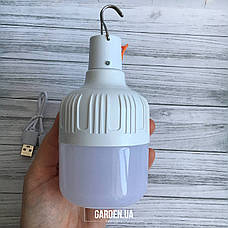 USB LED Лампа Ліхтар 80W / 5В портативна на акумуляторі 1200 mAh, з підвісом та зарядкою біла Акція, фото 3