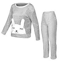 Женская пижама Lesko Bunny Gray XL флисовая теплая для дома 3шт