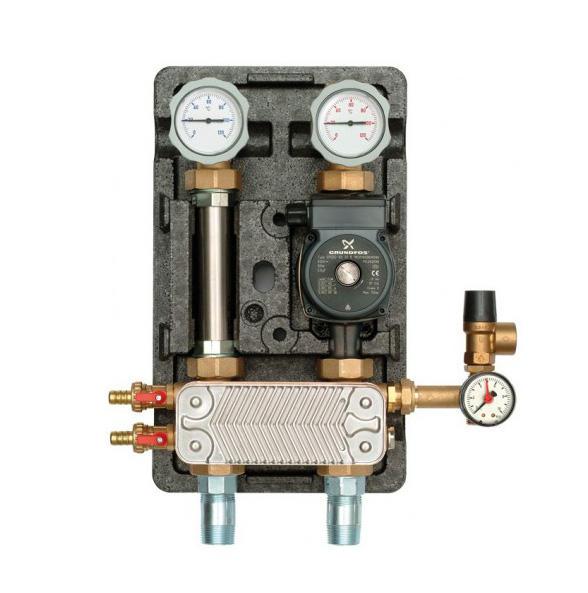 Meibes насосна група D-UK-HE 1" з роздільним т/о 36 пластин з насосом Grundfos UPS 25-60 н/ж