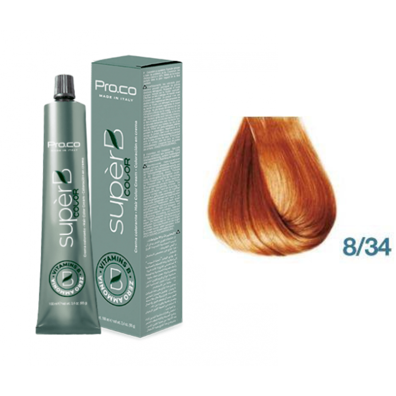 Фарба для волосся безаміачна Pro.Color Super B Color Cream №8.34 Golden Copper Light Blond 100 мл, фото 1