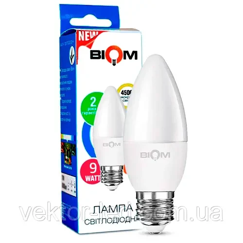LED лампа Biom 9w E27 4500K свічка