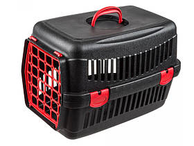 Переноска AnimAll для кішок і собак, чорна з червоними дверима, 48.5×32.5×32.5 см