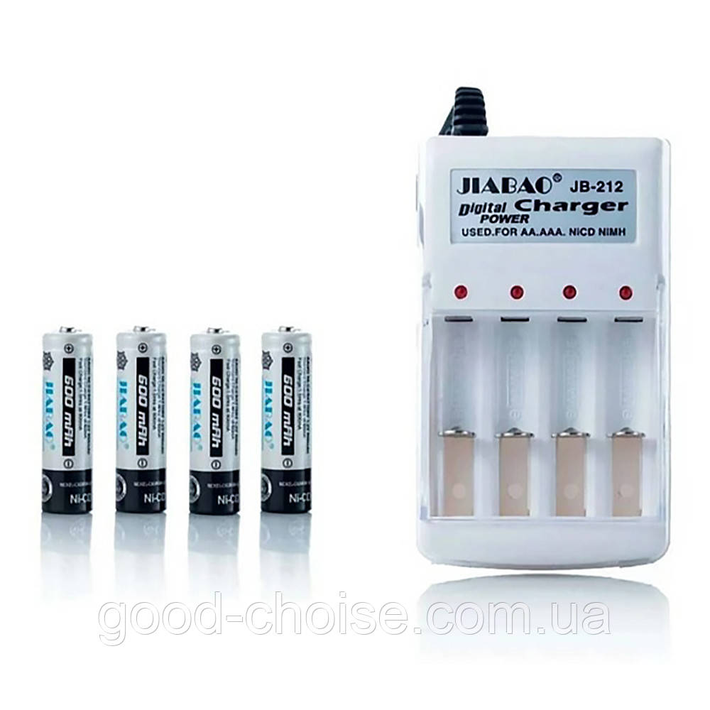 Зарядное устройство + 4 аккумулятора ААА (1,2В, 600мАч) Jiabao JB-212 / Зарядка для аккумуляторных батарей - фото 1 - id-p1766013991