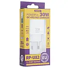 Адаптер живлення для телефона Remax Remine 30W PD + QC White (RP-U82), фото 2