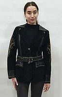 Куртка з натуральної замші зі шкіряною вставкою на ґудзиках довжина 66 см  колір чорний 44р 46р