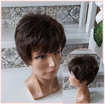 Перука коротка з термоволосся темно-русявий TR 9714-8