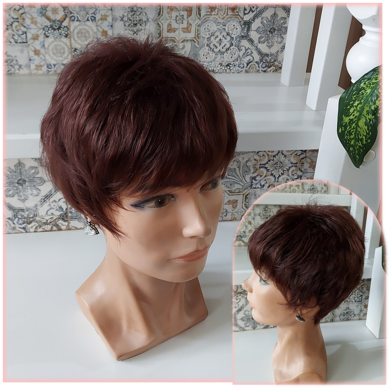 Перука коротка з термоволосся темно-каштановий мікс TR 9714- 2/33, фото 1