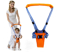 Детские вожжи Moby Baby для ходьбы, от 8 до 18 месяцев с 100% хлопок, Moon Walk цвет-голубой с оранжевым.