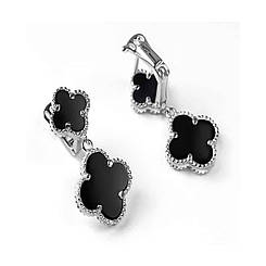 Сережки Клевер онікс перламутр срібло