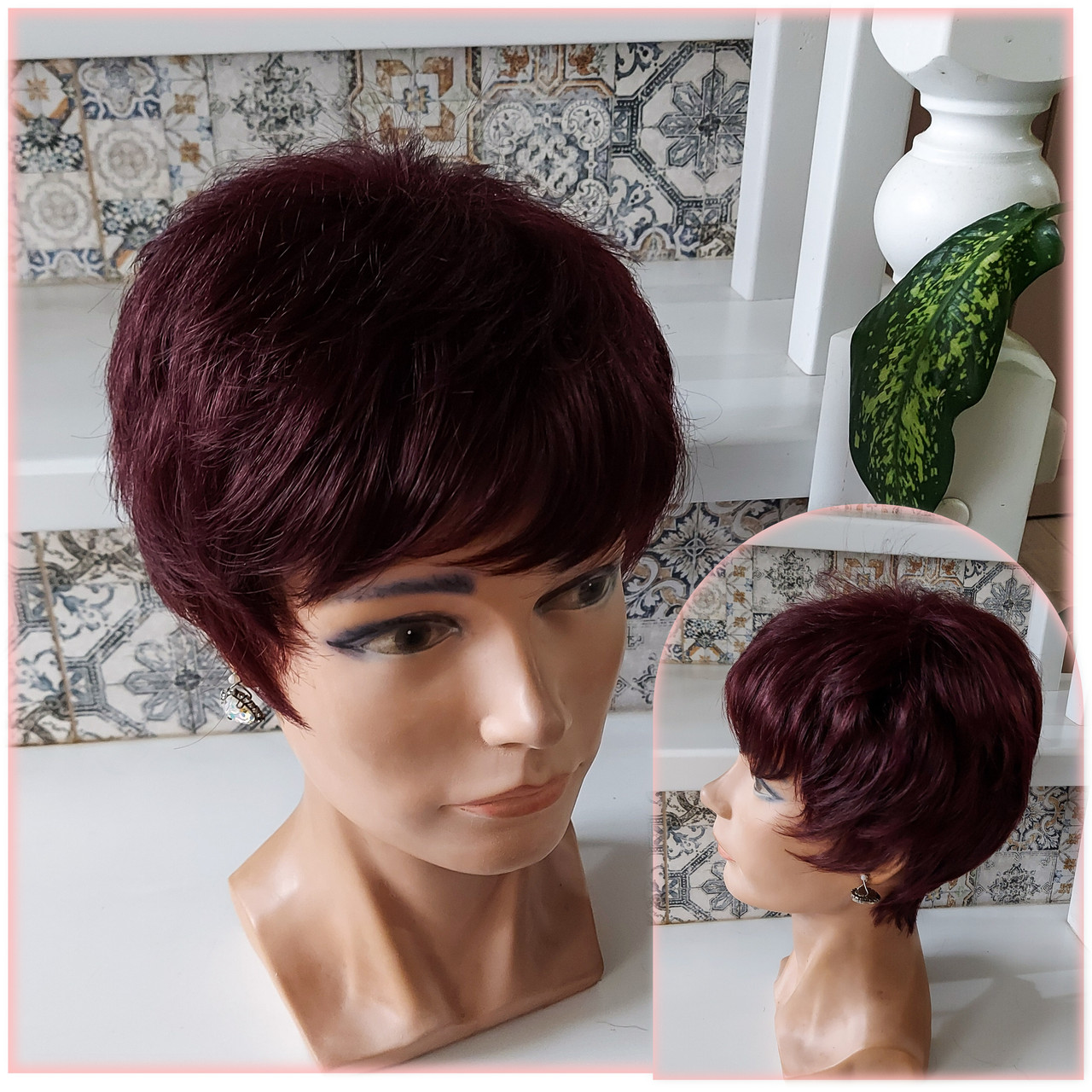 Перука коротка з термоволосся бургунд TR 9714-99Т, фото 1
