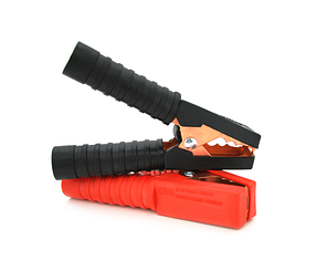 Набір затисків акумуляторних 100А 135мм крокодили червоний+чорний з щільним гумовим кожухом