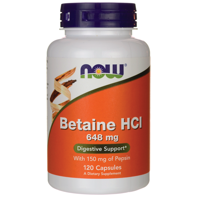 Бетаїн HCL з пепсином 648 мг, Now Foods, 120 гельових капсул